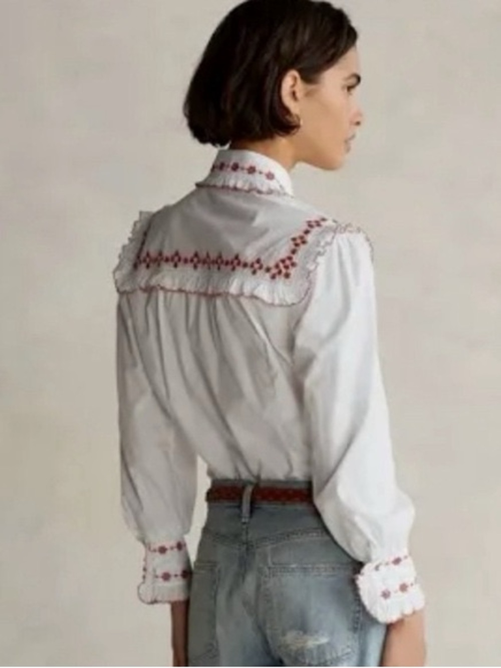 Polo Ralph Lauren Western Floral Embroidered Button-Down Shirt Red White Cotton - Picture 5 of 16